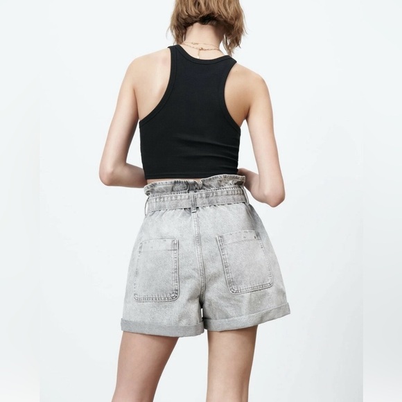 ZARA Paperbag High Waist Denim Shorts - Size 6 - Picture 5 of 14